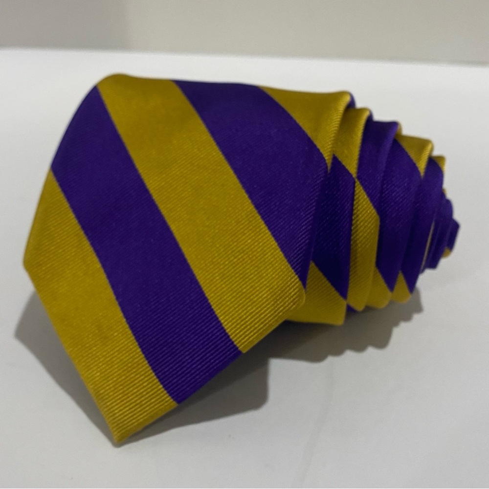 Parquet Mens 100% Silk Tie Purple Gold Diagonal Stripe Repp Classic Luxury